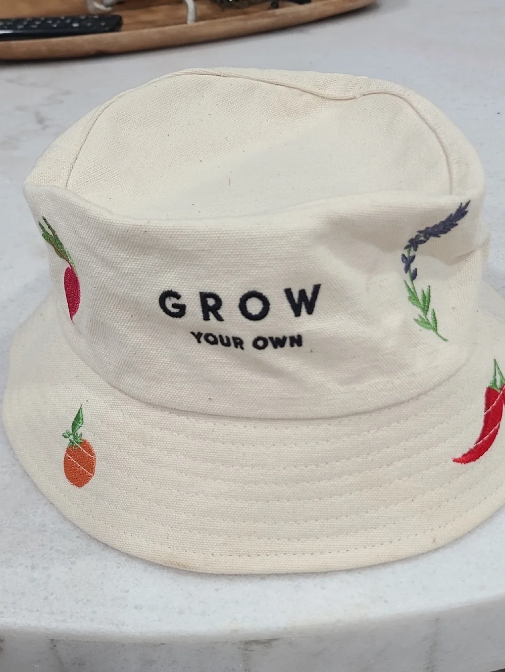 GROW Your Own Cream Embroidered Bucket Hat